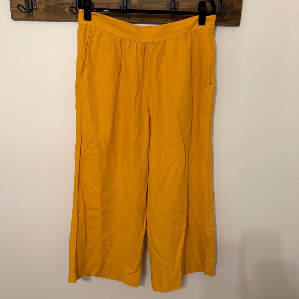 Lou & Grey for Loft Mustard Yellow 100% Linen Wide Leg Crop Pants Small